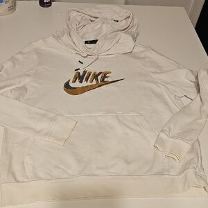 Nike Cream Zip-Up Hoodie with Gold and Black Logo